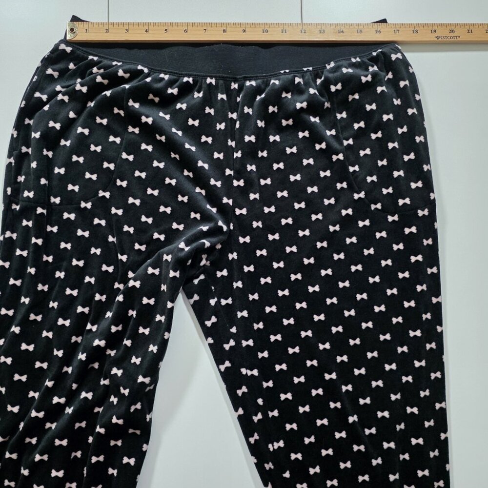 Kate Spade Pajama Set Womens L Black Pink Bow Tie Pattern Pockets Fleece Boho - Picture 11 of 16